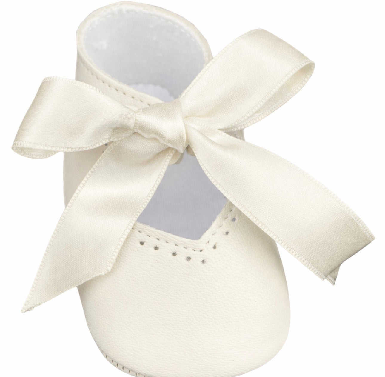 Ivory  Italian Nappa Leather Baby Booties with Satin Ribbon Bow