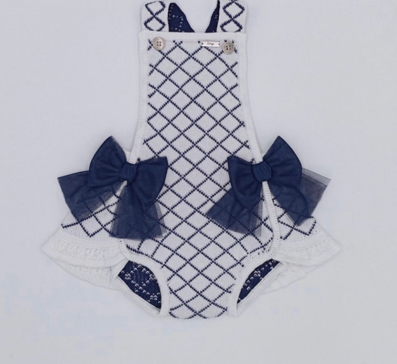 Rahigo Navy Bow Knit Romper | Elegant Matching Sister Brother Collection