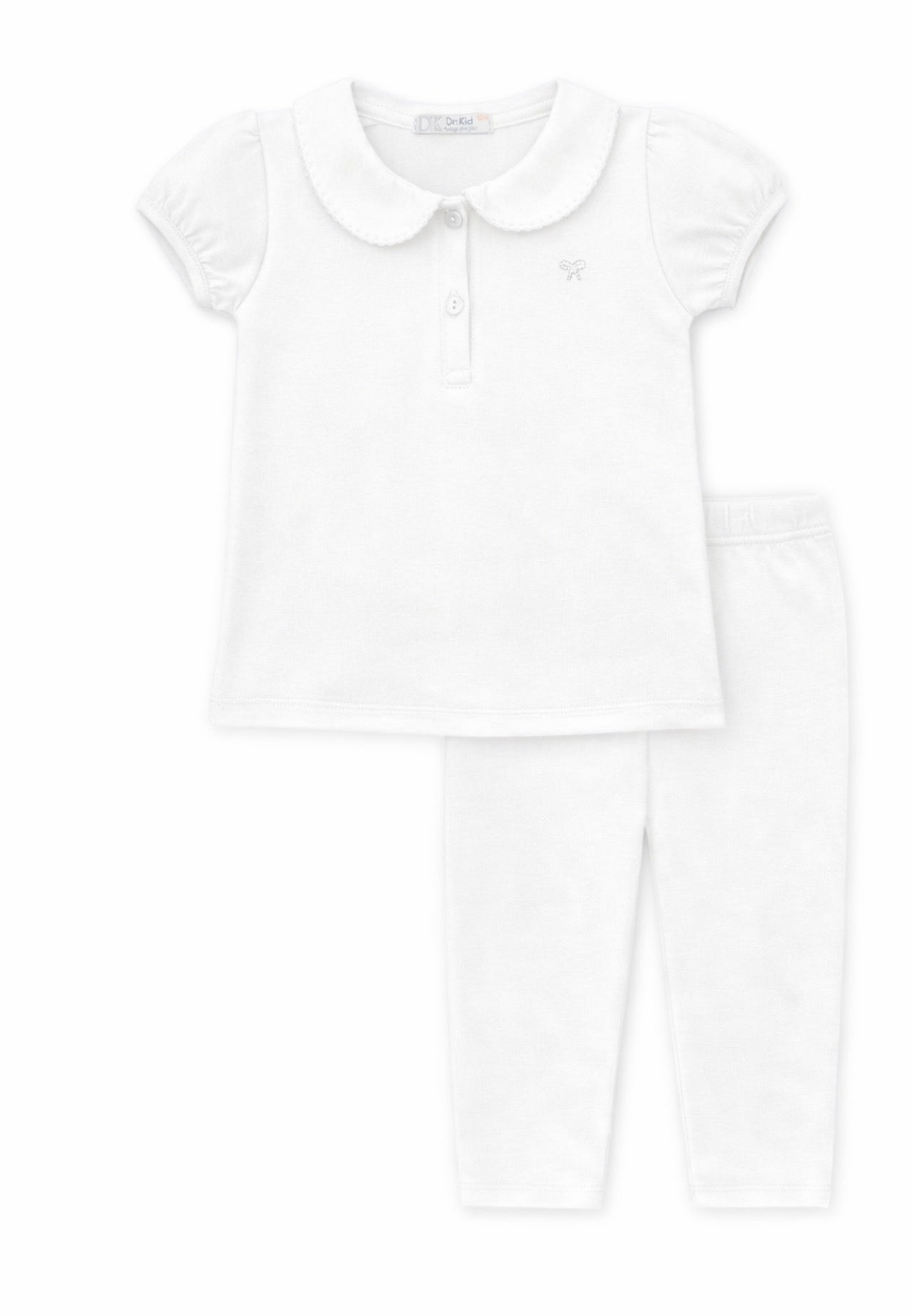 Classic White Peter Pan Legging Set with Rhinestone Bow