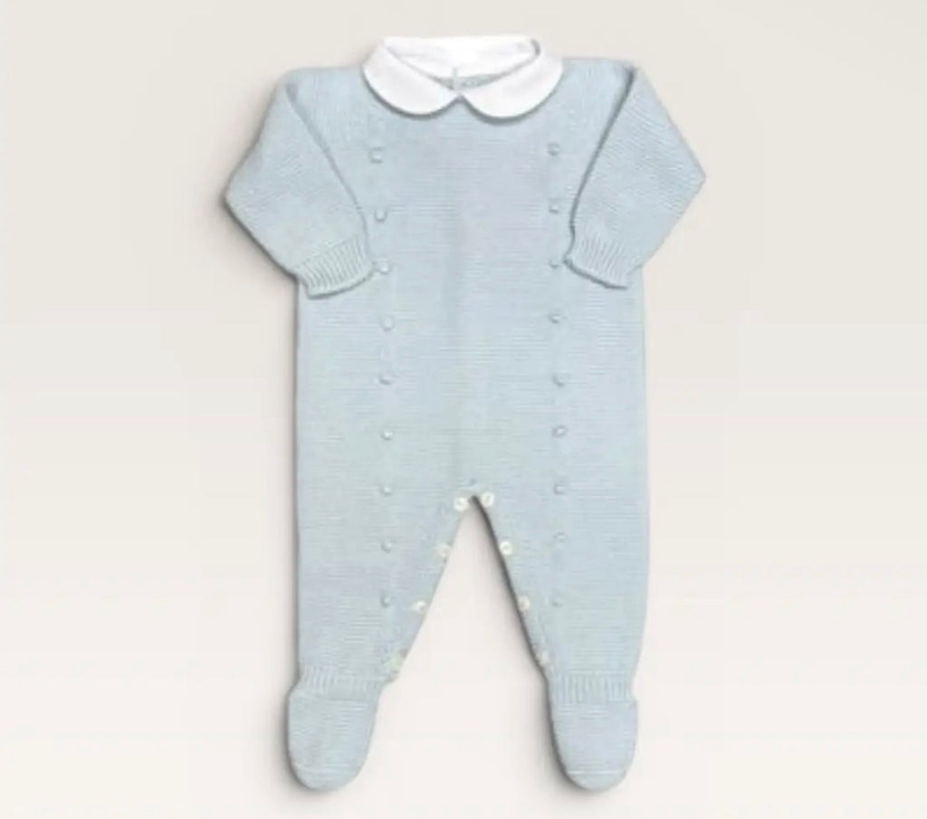 Baby Blue Knit Footie with Peter Pan Collar