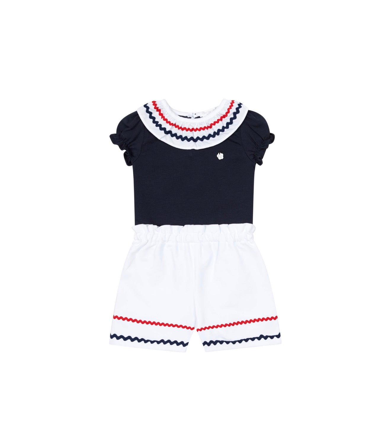 Navy & White Ric & Rac Girls Short Set | Classic Americana Boutique Outfit