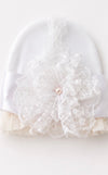 Collection D-Alli White & Blush Lace Keepsake Baby Cap (0–9M)