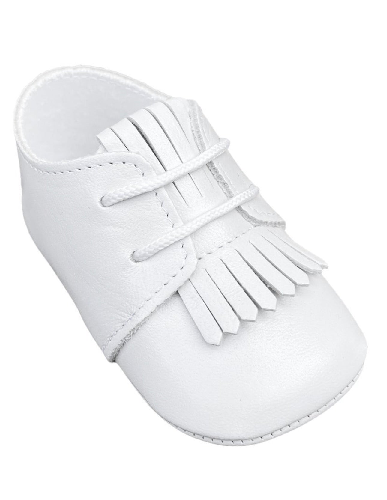 White Fringe Baby Moccasins – Soft Nappa Leather Crib Shoes
