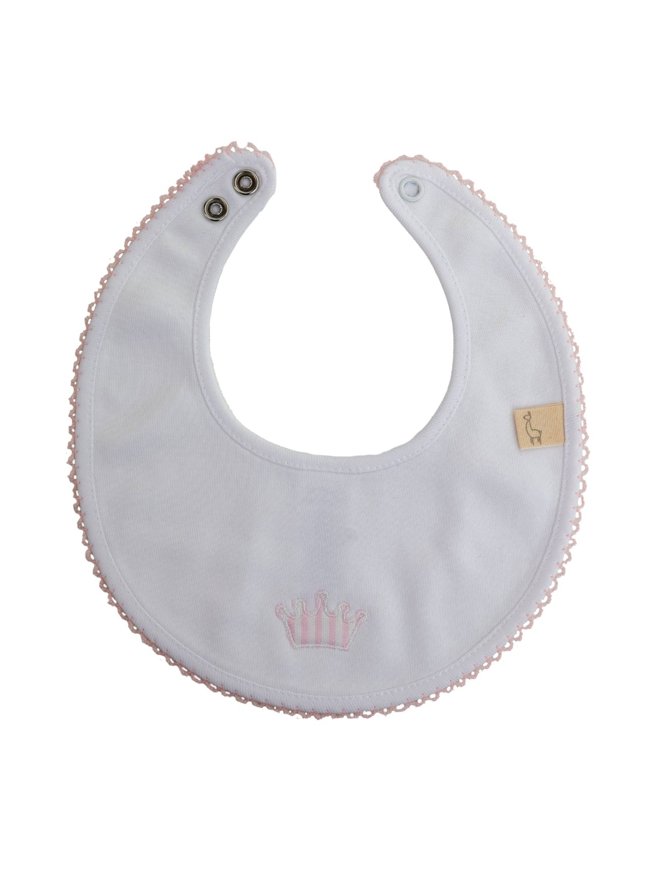 COTTON BABY BIB W/Pink Crown