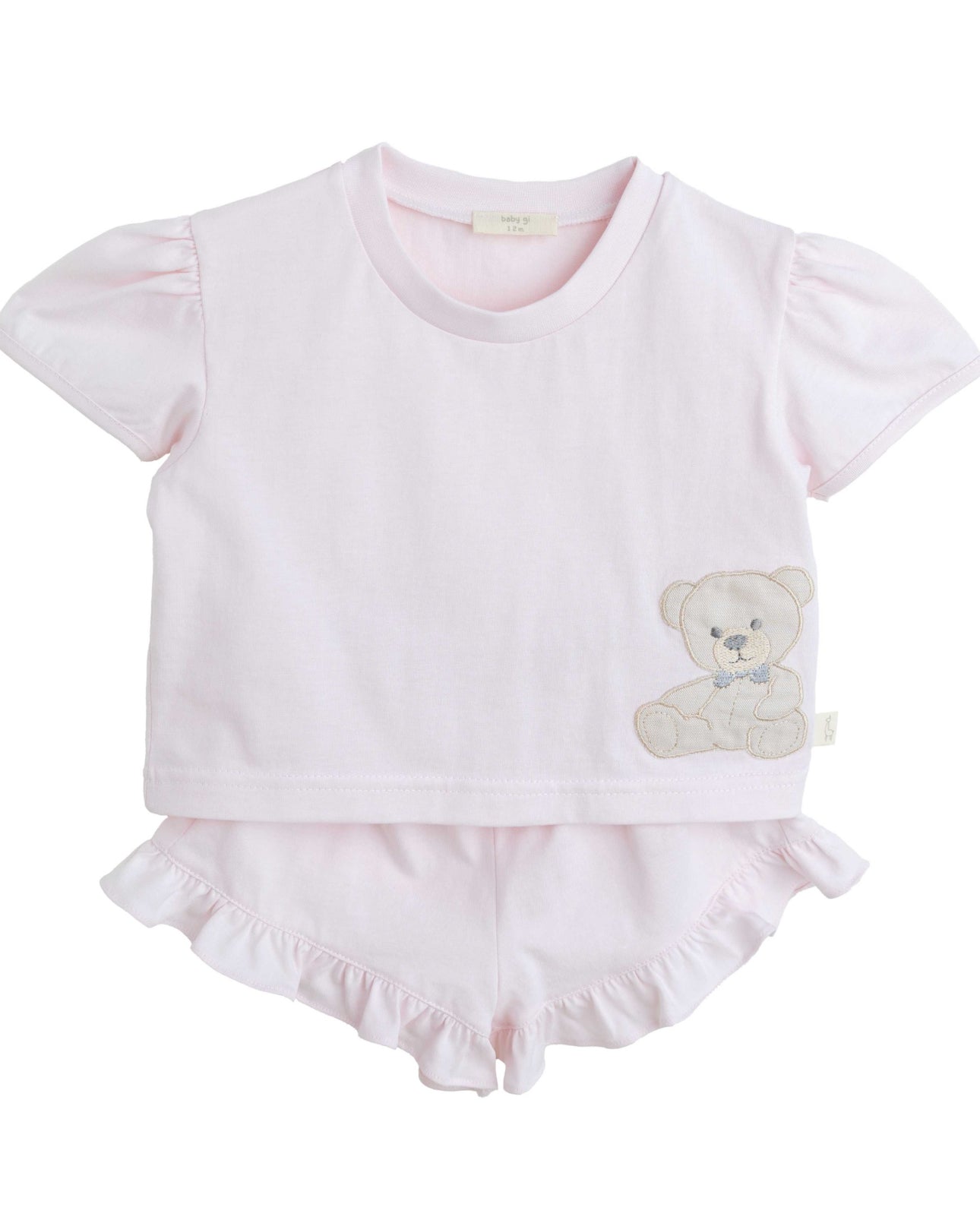 Sweet & Stylish: Baby Gi Pink Teddy Bear Ruffle Short Set