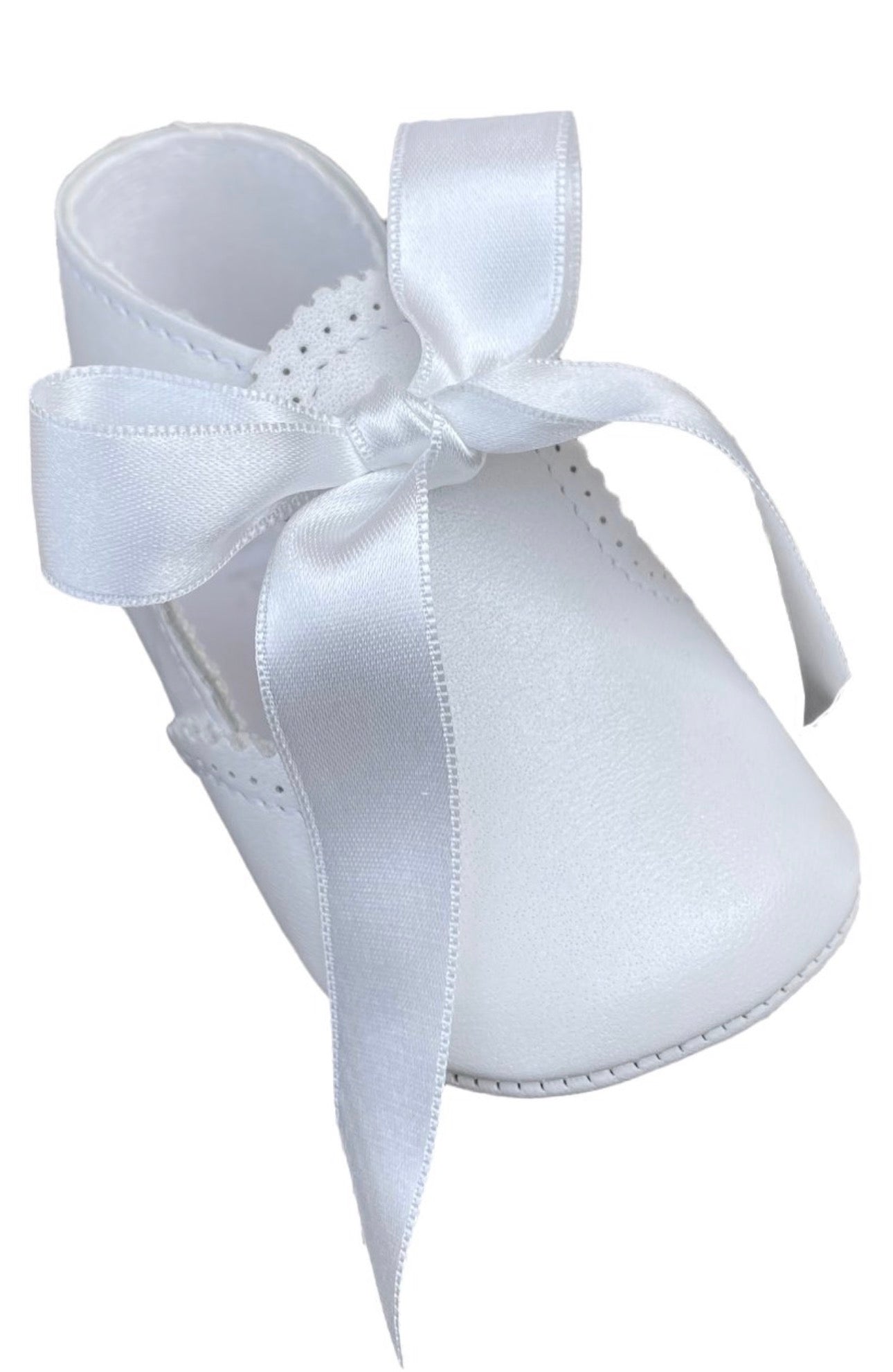 Italian Leather Baby Booties with Satin Ribbon Tie – Classic White
