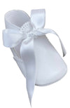 Italian Leather Baby Booties with Satin Ribbon Tie – Classic White