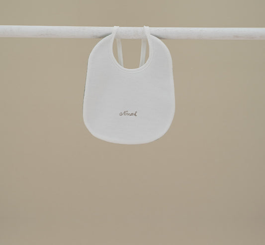 Ninnoah White & Blue Baby Bib with Embroidery