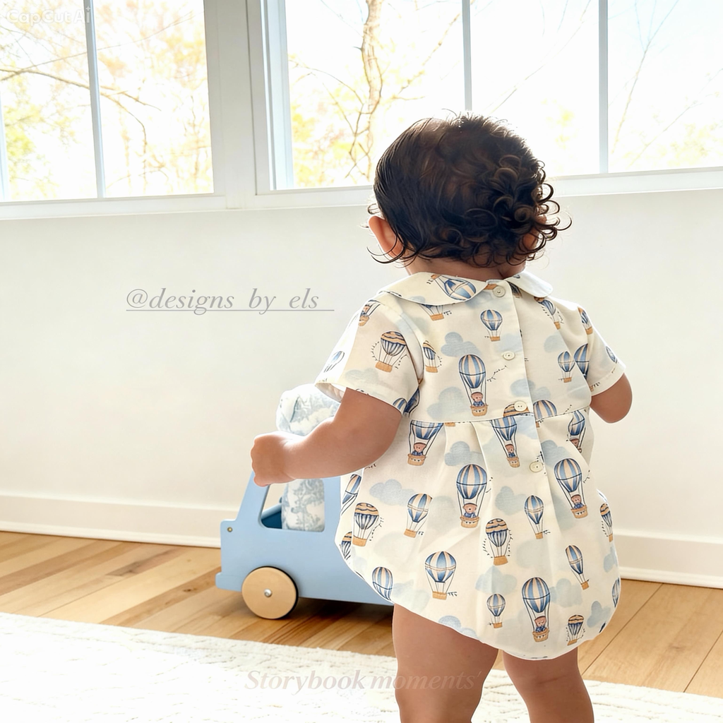 Blue Balloon Print Baby Romper
