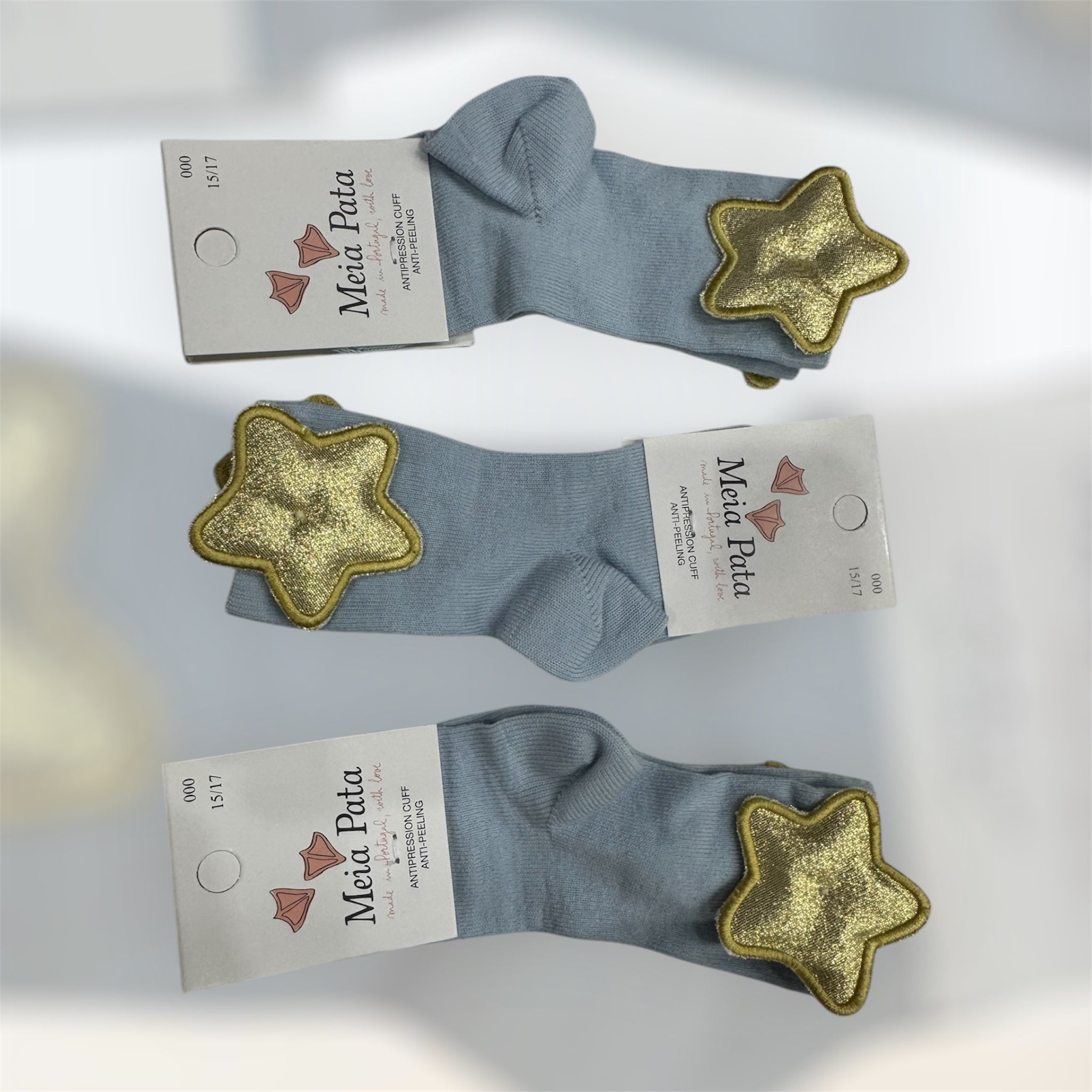 Meia Peta -Blue  Knee Socks With Gold Puffed Star