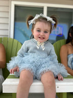 COLLECTION D-ALLI … Victorian Pale Blue Knit Short Set with Pale Blue Ruffles