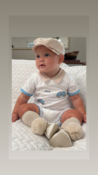 Baby Boy Blue Car Embroidered Shortall