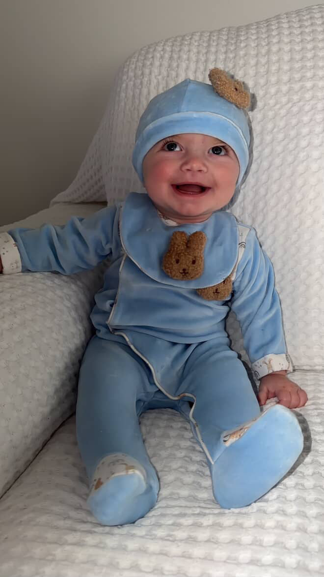 Deolinda Blue Velour Bunny Romper – AW25/26 Collection