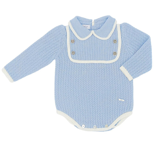 Boys Blue & Cream Knit Romper - Rahigo