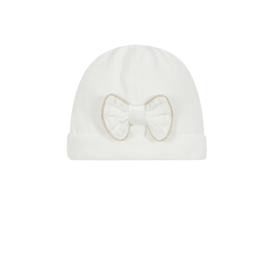 Light Beige Velour Cap With Satin Bow