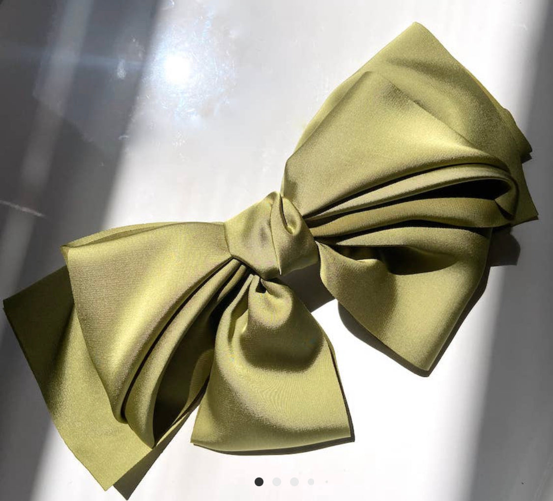 Giant Green Satin Bow Hair Clip