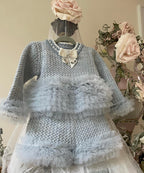 COLLECTION D-ALLI … Victorian Pale Blue Knit Short Set with Pale Blue Ruffles
