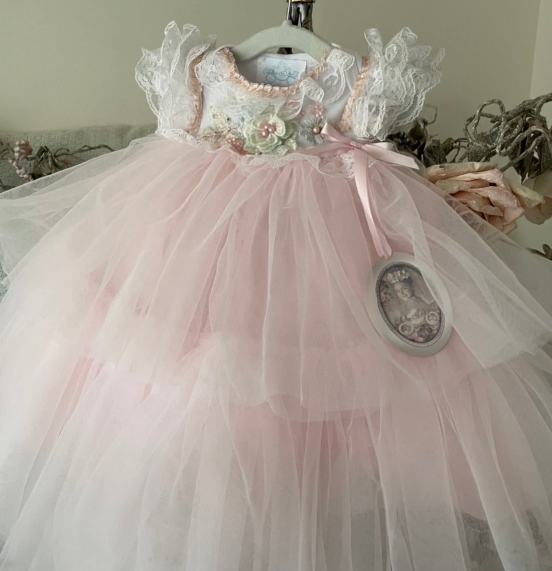 Collection D-Alli “Once Upon a Baby” Onesie Gown – Blush Pink & White