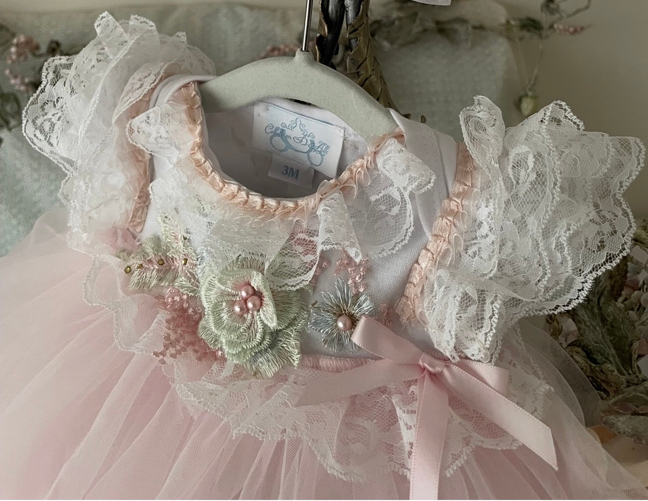 Collection D-Alli “Once Upon a Baby” Onesie Gown – Blush Pink & White