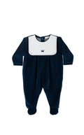 Little Royals By Baby Gi Velour Crown Bib Footie – Navy