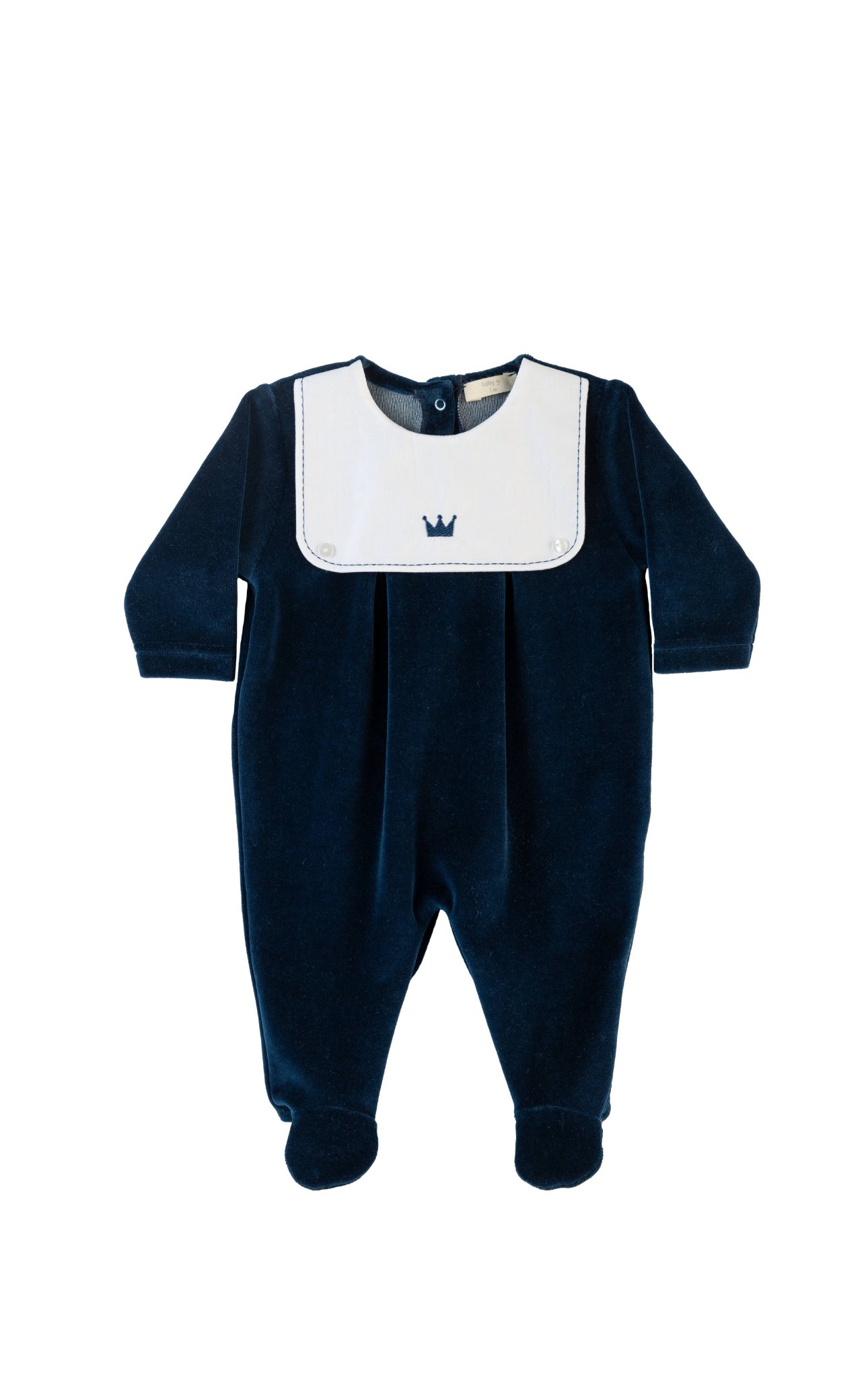 Little Royals By Baby Gi Velour Crown Bib Footie – Navy