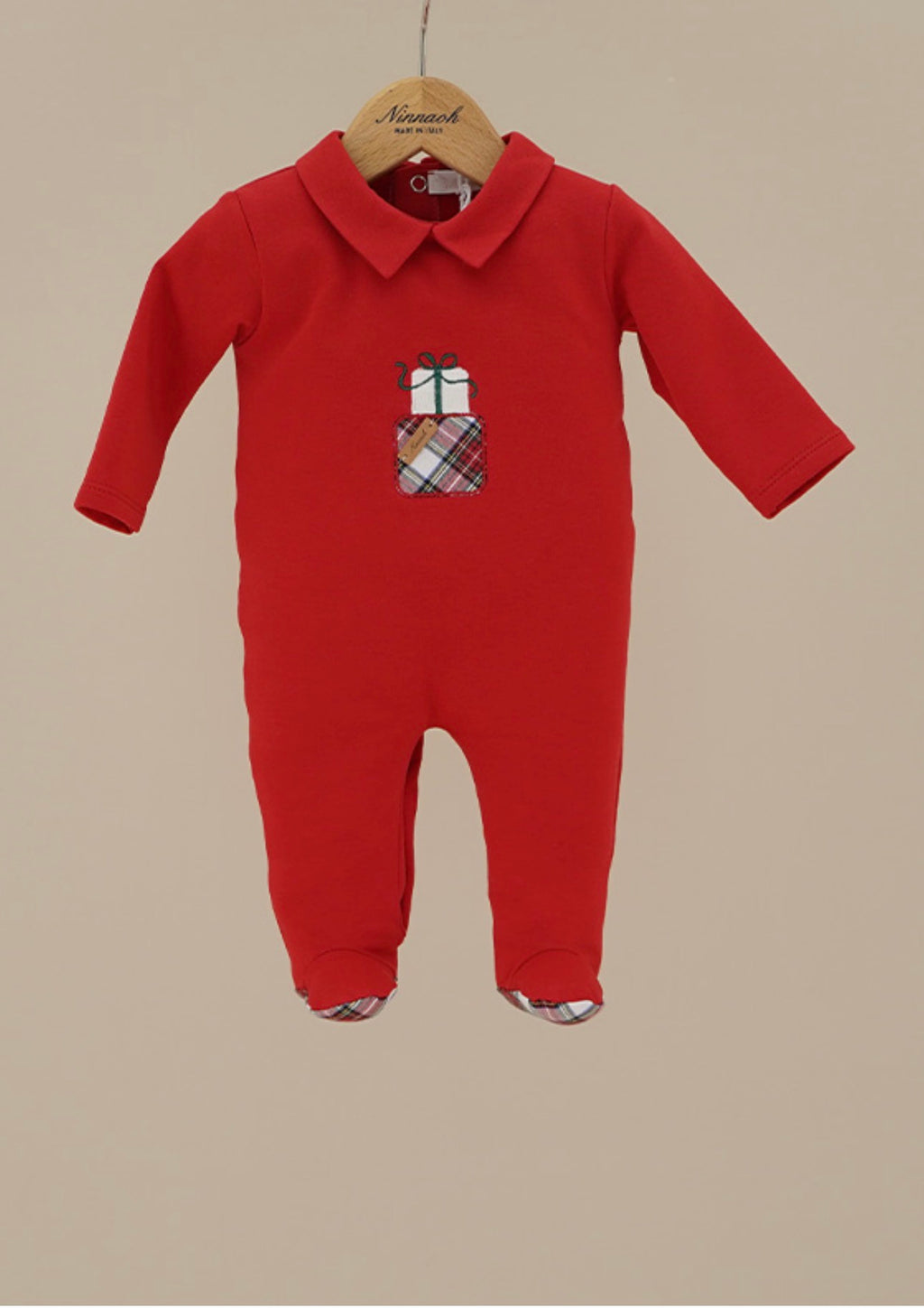 🎁 Ninnaoh Red Brushed Cotton Holiday Footie – Italian Baby Boy Outfit 🎁