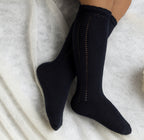Open Work Knee sock -Navy