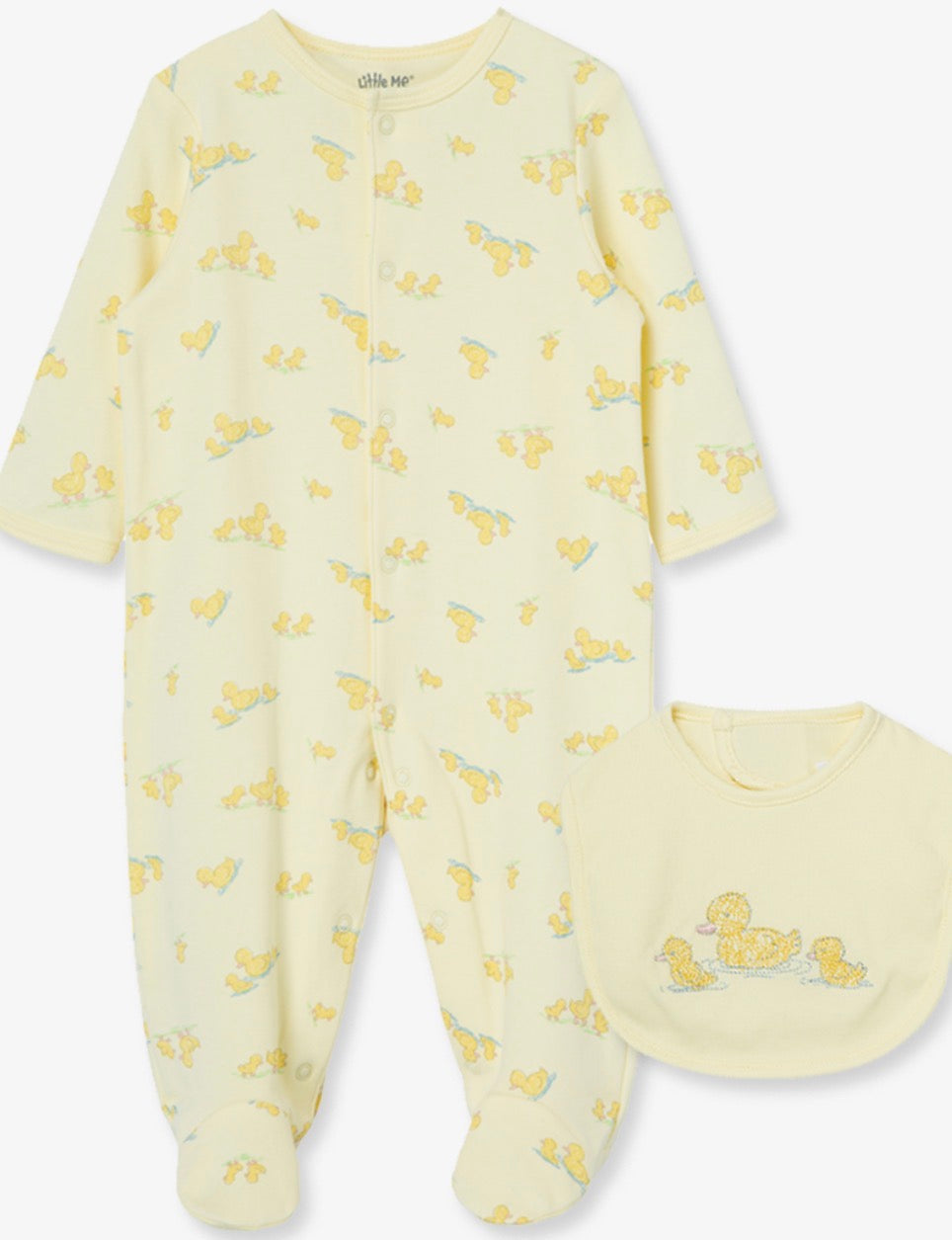 Little Me Yellow Ducky Two-Piece Footie & Bib Set – Preemie, Newborn & 3m
