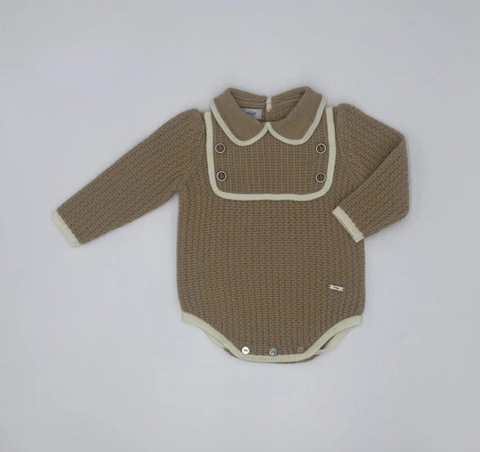 Boys Camel & Cream Knit Romper - Rahigo