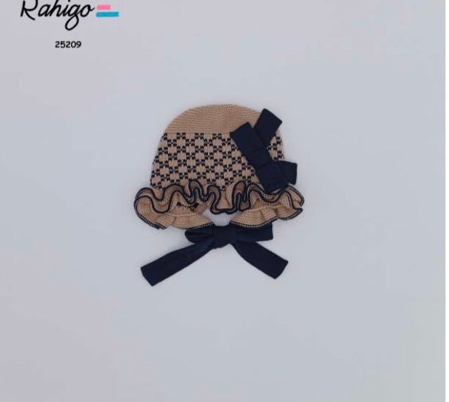 🎀 Rahigo Beige & Navy Girls  Knit Bonnet