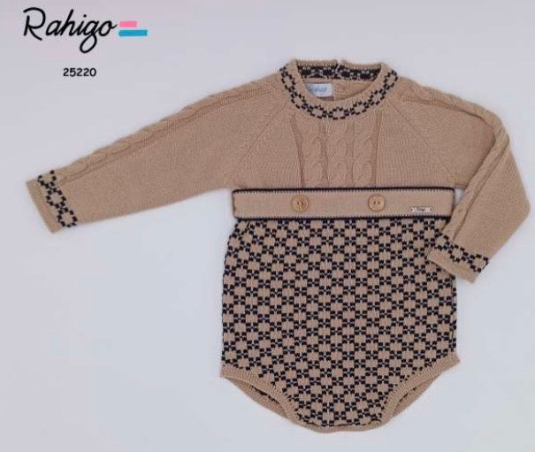Rahigo Beige & Navy Knit Romper