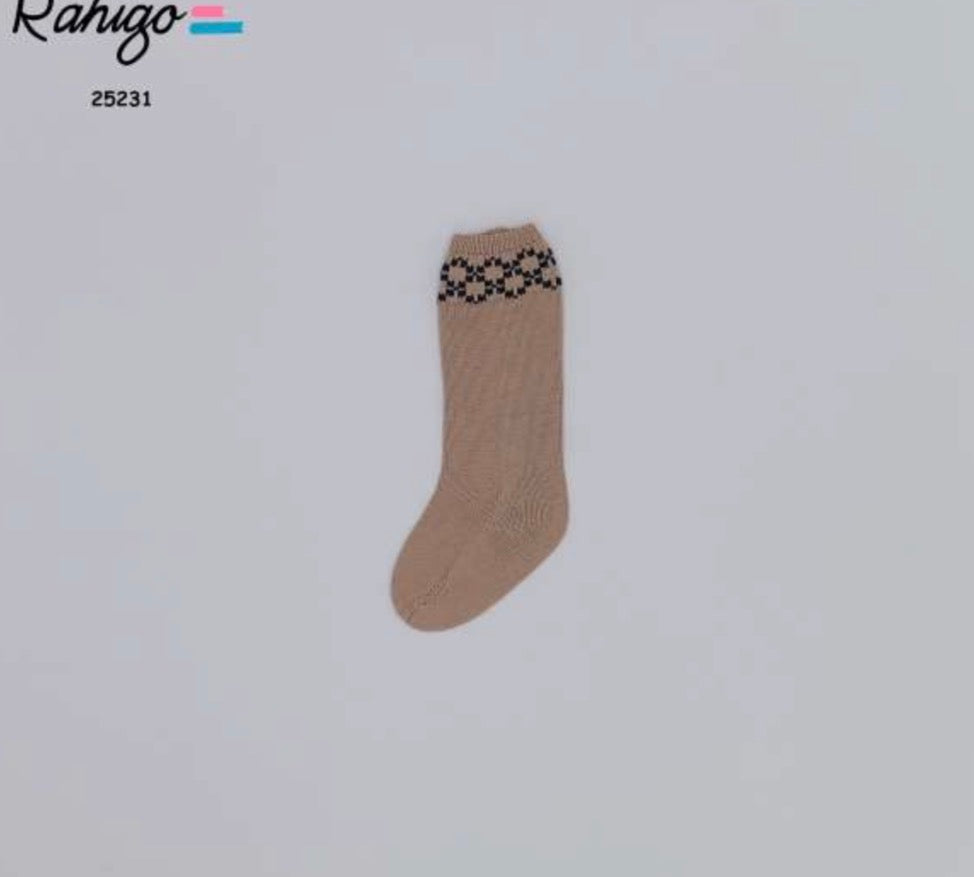 Rahigo Camel & Navy Boys Tall Knit Socks