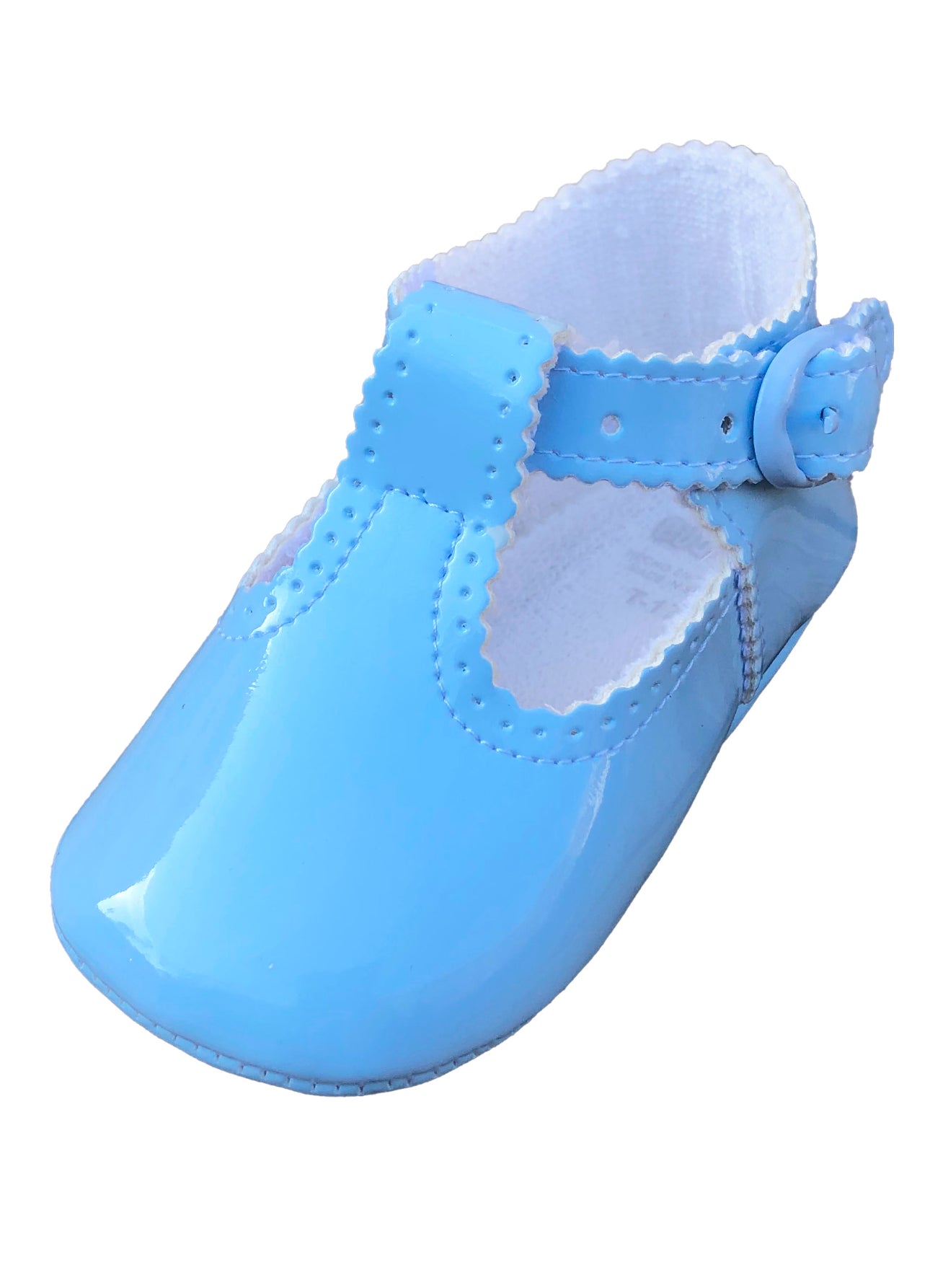 Patent Leather Infant Pram Shoe-Sky Blue