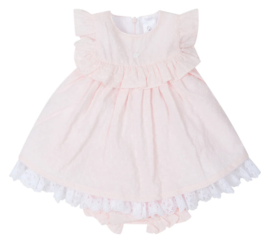 Pink Lace Trim Dress And Bloomers
