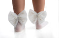 Graceful Ankle Socks with Pleated Bow and Pearl Detail – By Meia Pata
