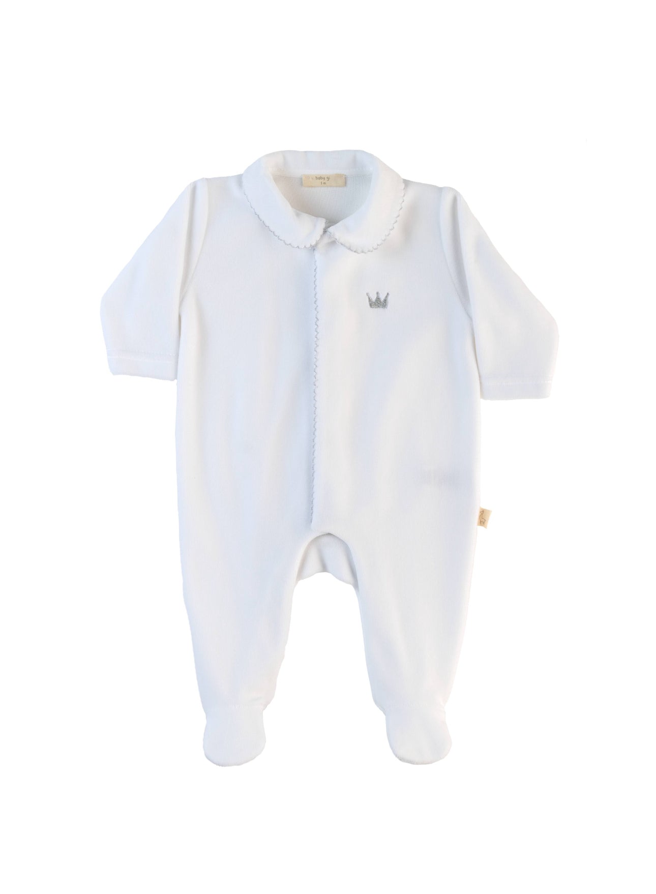 Velour Little Royals Footie - White & Grey