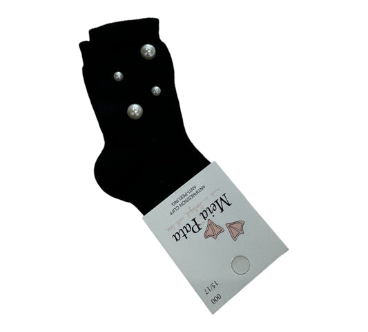 Under Knee Sock With Pearl Detail-Black