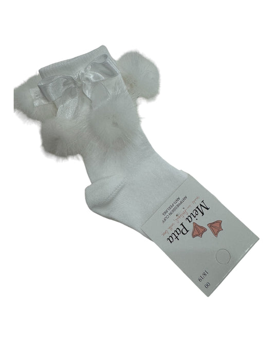 Meia Pata  Mink Double  Pom Pom Knee Sock -White