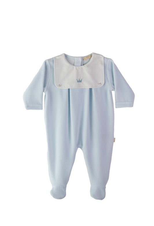 Little Royals By Baby Gi Velour Crown Bib Footie –Baby Blue