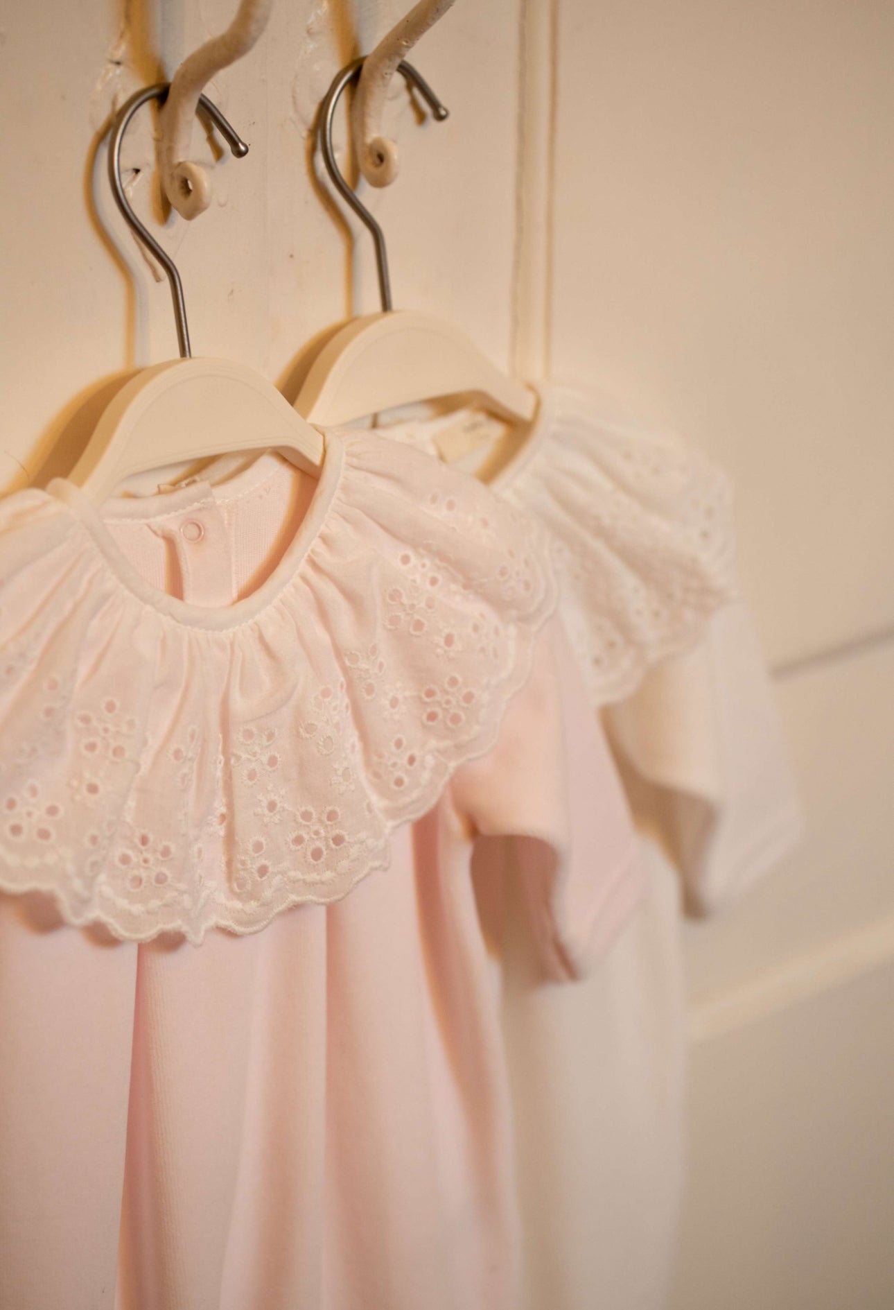 “Pink Velour Baby Footie with Lace Collar – Italian Made”