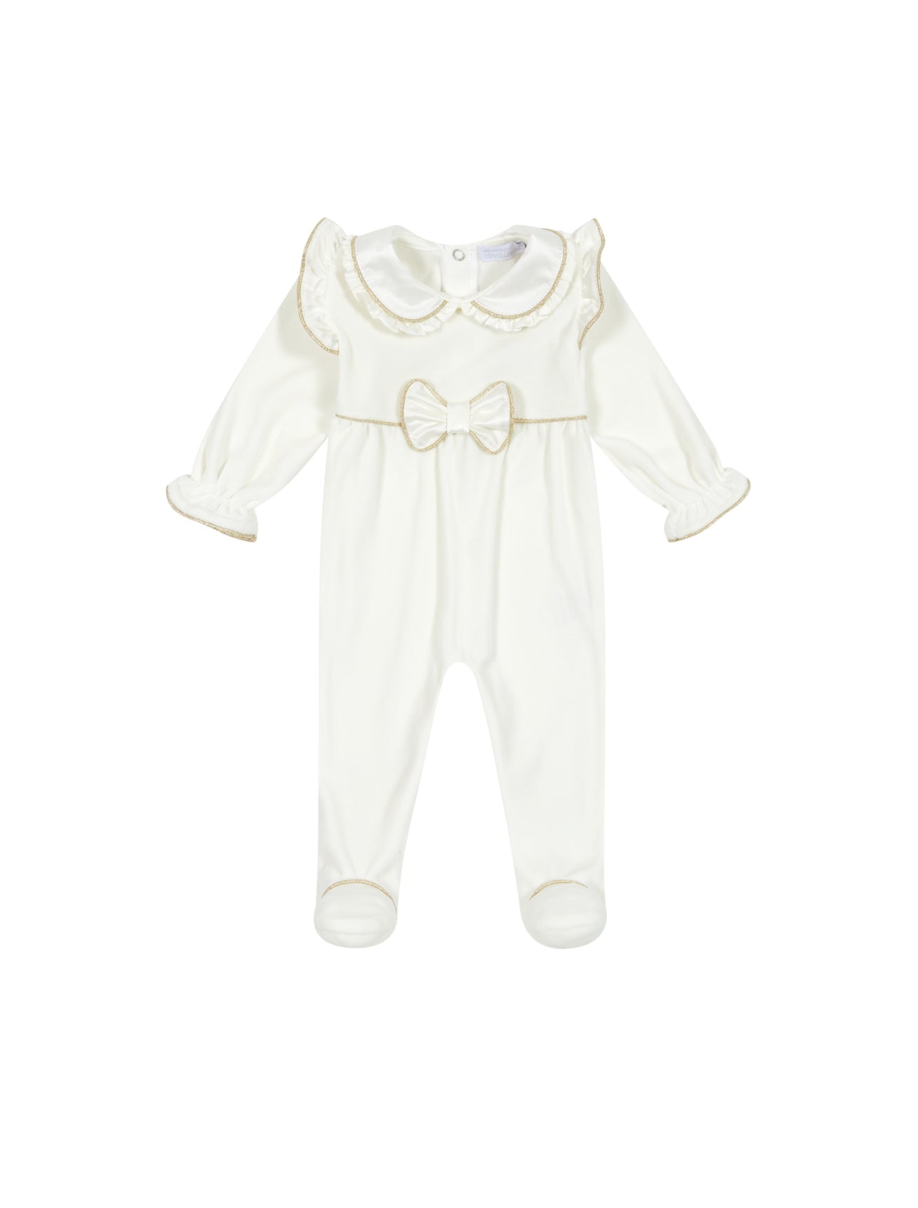 Cream Velour Baby Grow with Satin Collar