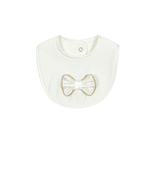 Cream Velour Bib With Satin Bow