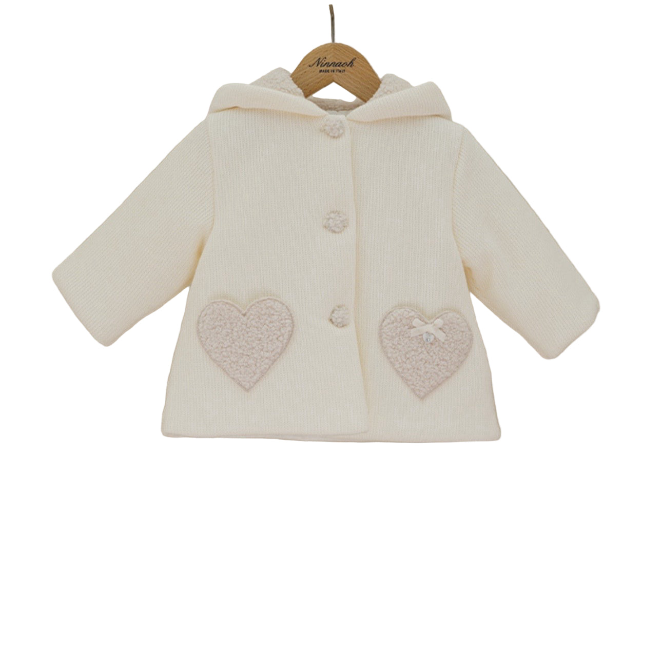 Pink girls coat with hood and heart pockets 
