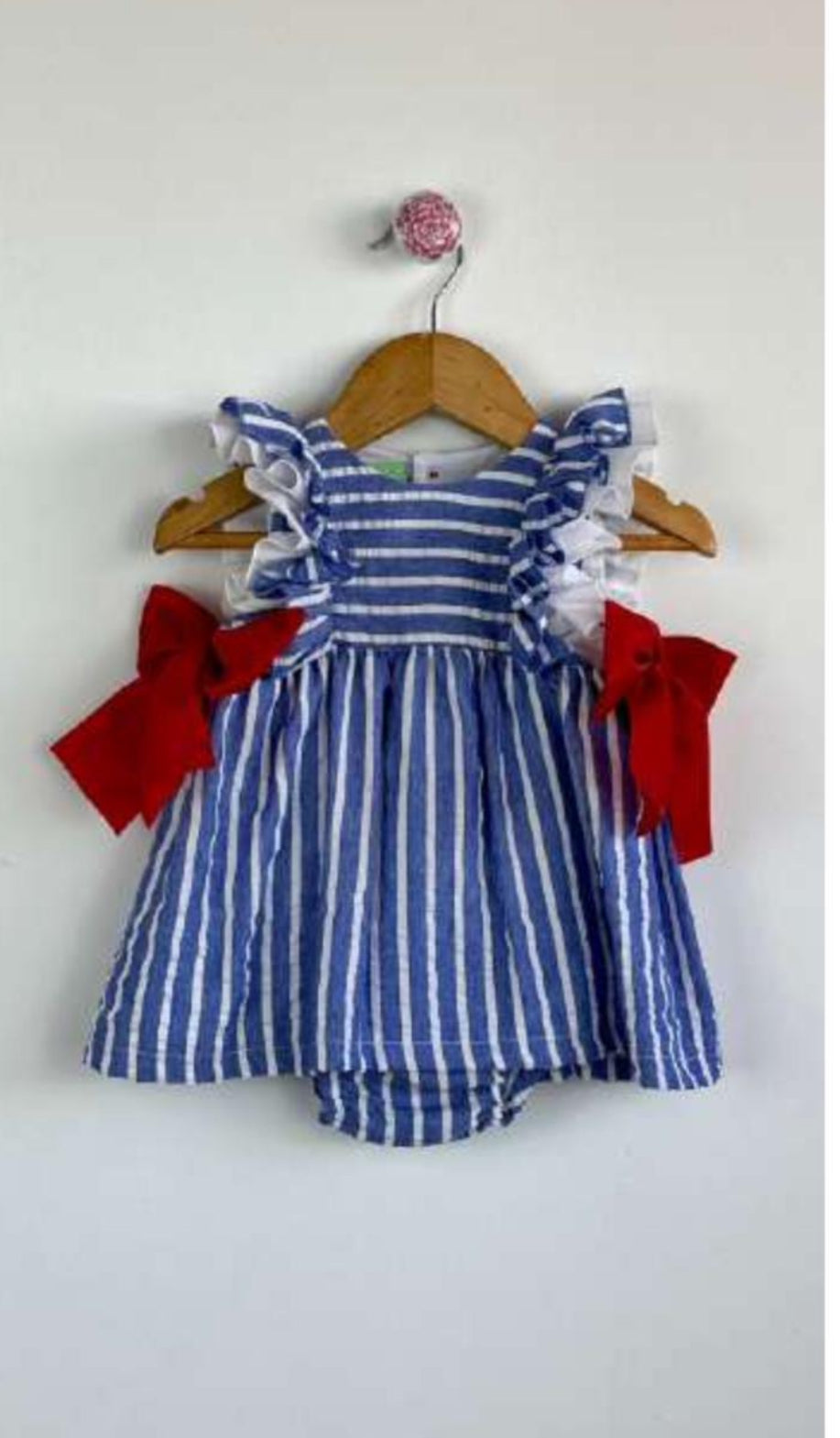 RED WHITE & STRIPS BOW GIRLS SET