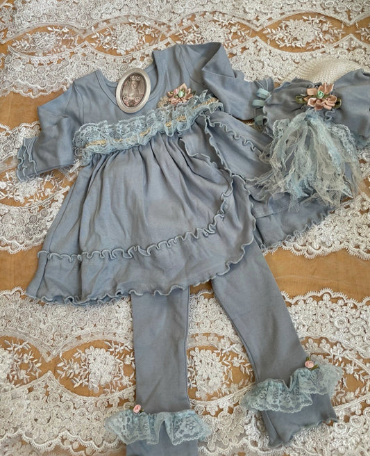 Baby D-Alli Cotton  Criss Cross Knit Legging Set -Blue
