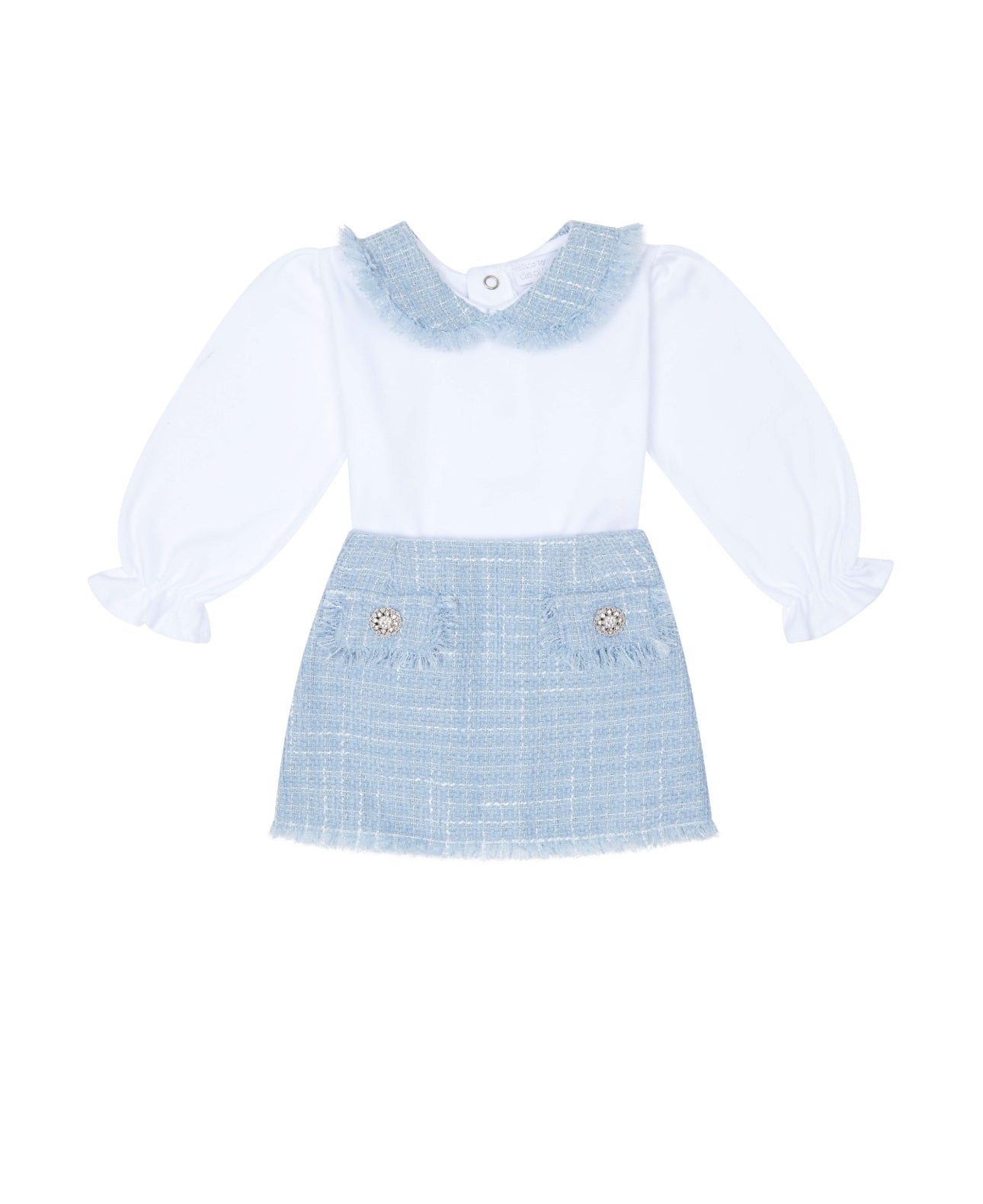 Powder Blue Tweed Skirt & Blouse Set