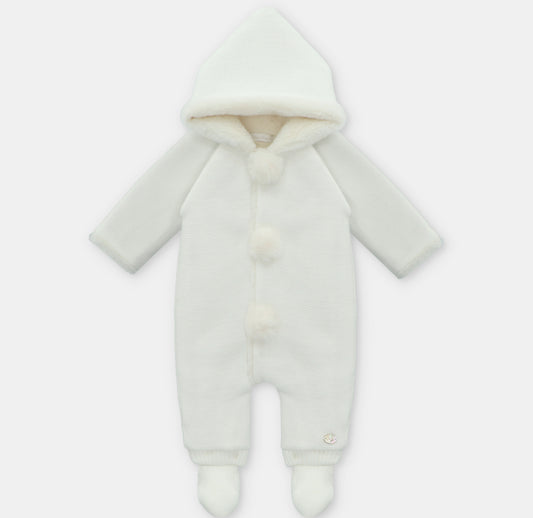 Knit Lined Pramsuit with Removable Feet-Ivory