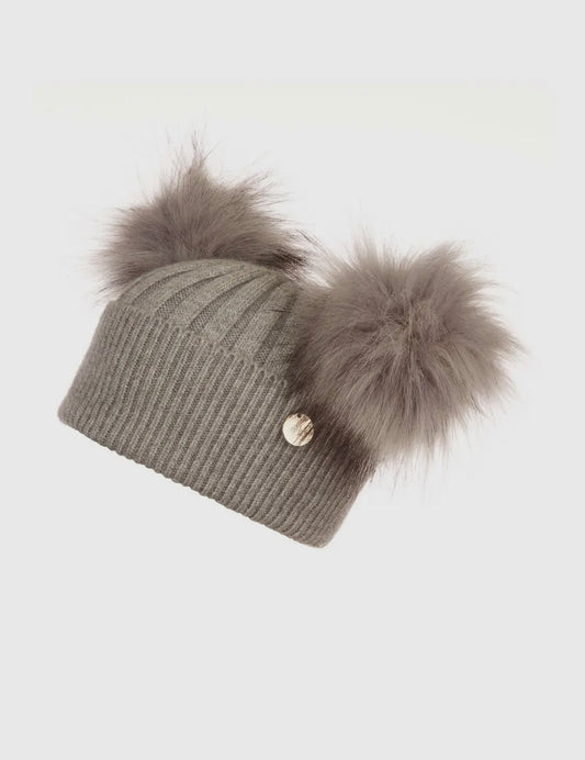 Gray    Double Trouble Angora Frost Fur Pom Pom Hat
