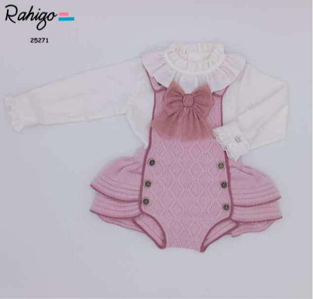 Rahigo Pink Knit Ruffle Romper with Blouse-Baby Girls
