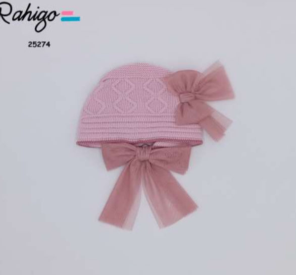 Rahigo Pink Knit Bow Bonnet